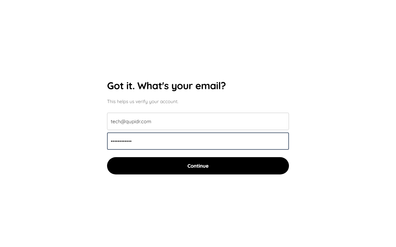 Log in to Qupidr (web)
